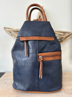 Load image into Gallery viewer, lusciousscarves Navy Ladies Faux Leather Large Triangular Backpack , Rucksack
