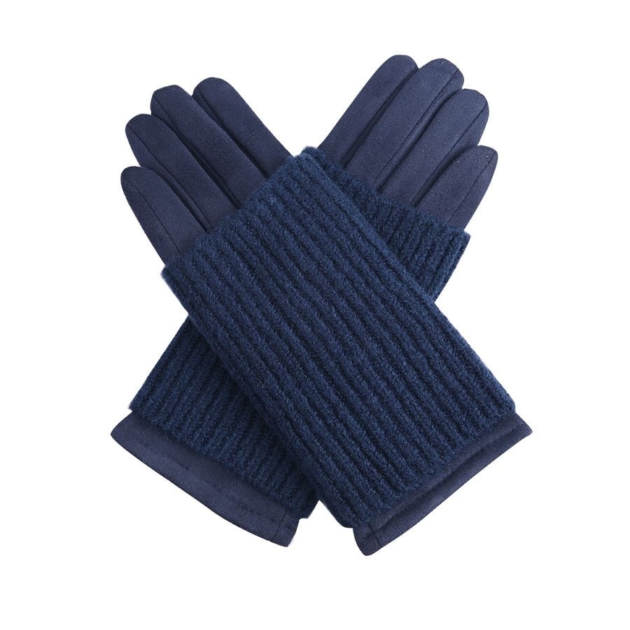 lusciousscarves Navy Ladies Velour Gloves with Removable Knitted Cuff
