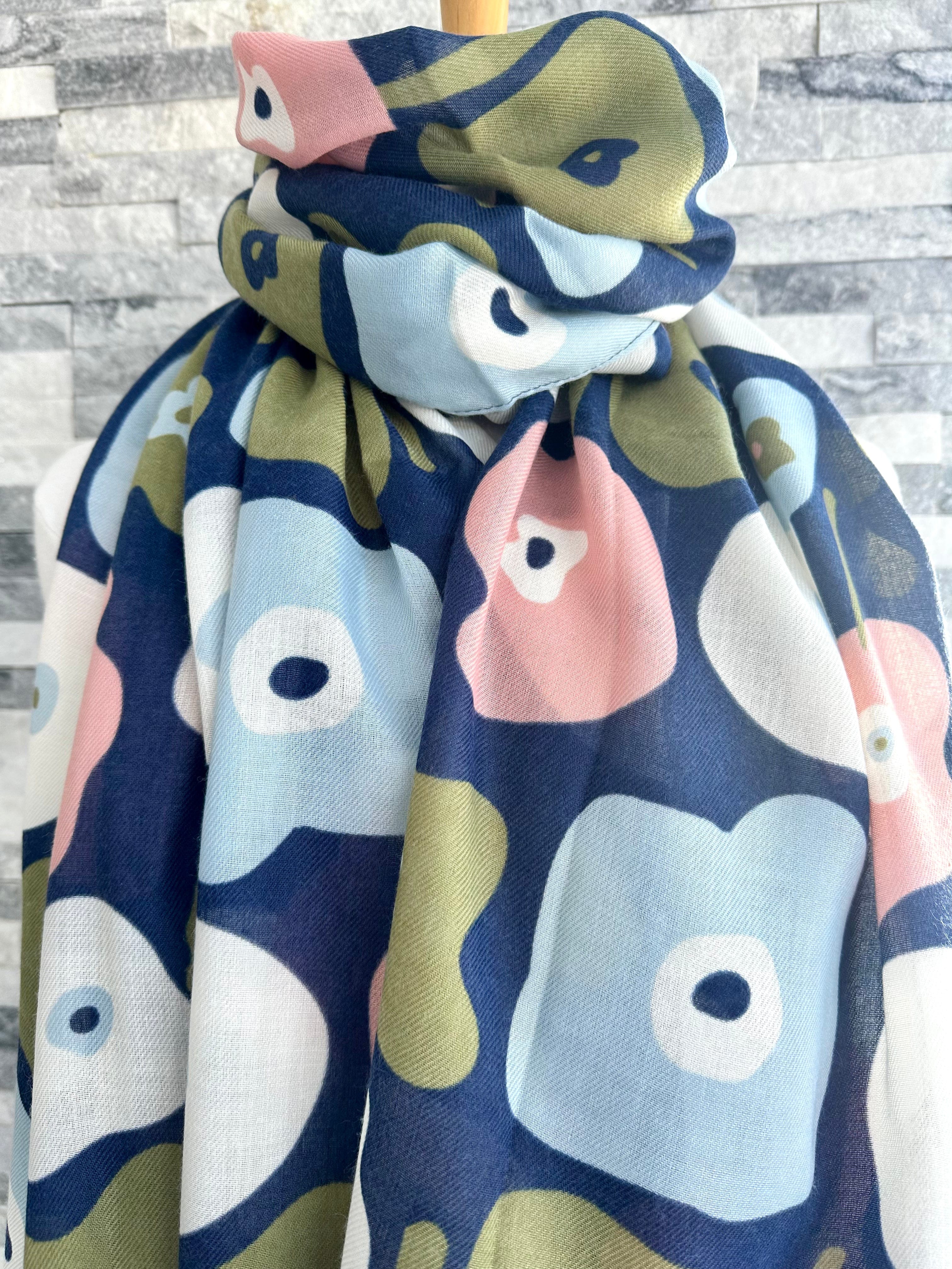 lusciousscarves Navy Painted Floral Design Scarf.