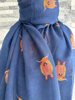 Load image into Gallery viewer, lusciousscarves Navy Scarf with a Highland Cow Design .
