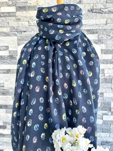 lusciousscarves Navy Scribbled Spots Scarf.