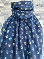 Load image into Gallery viewer, lusciousscarves Navy Scribbled Spots Scarf.
