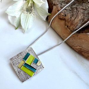 lusciousscarves Necklaces Miss Milly Green and Silver Geometric Necklace FN572