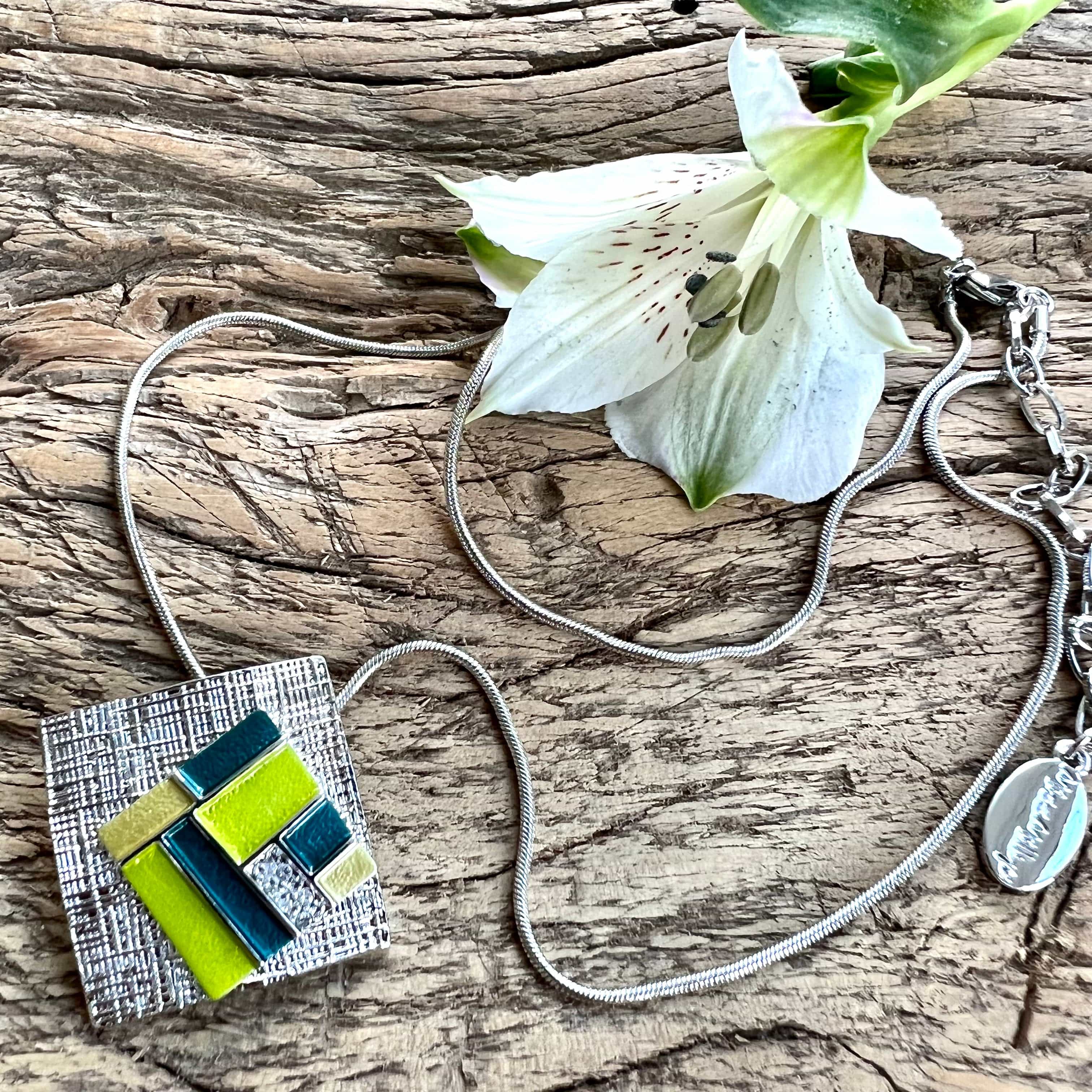 lusciousscarves Necklaces Miss Milly Green and Silver Geometric Necklace FN572