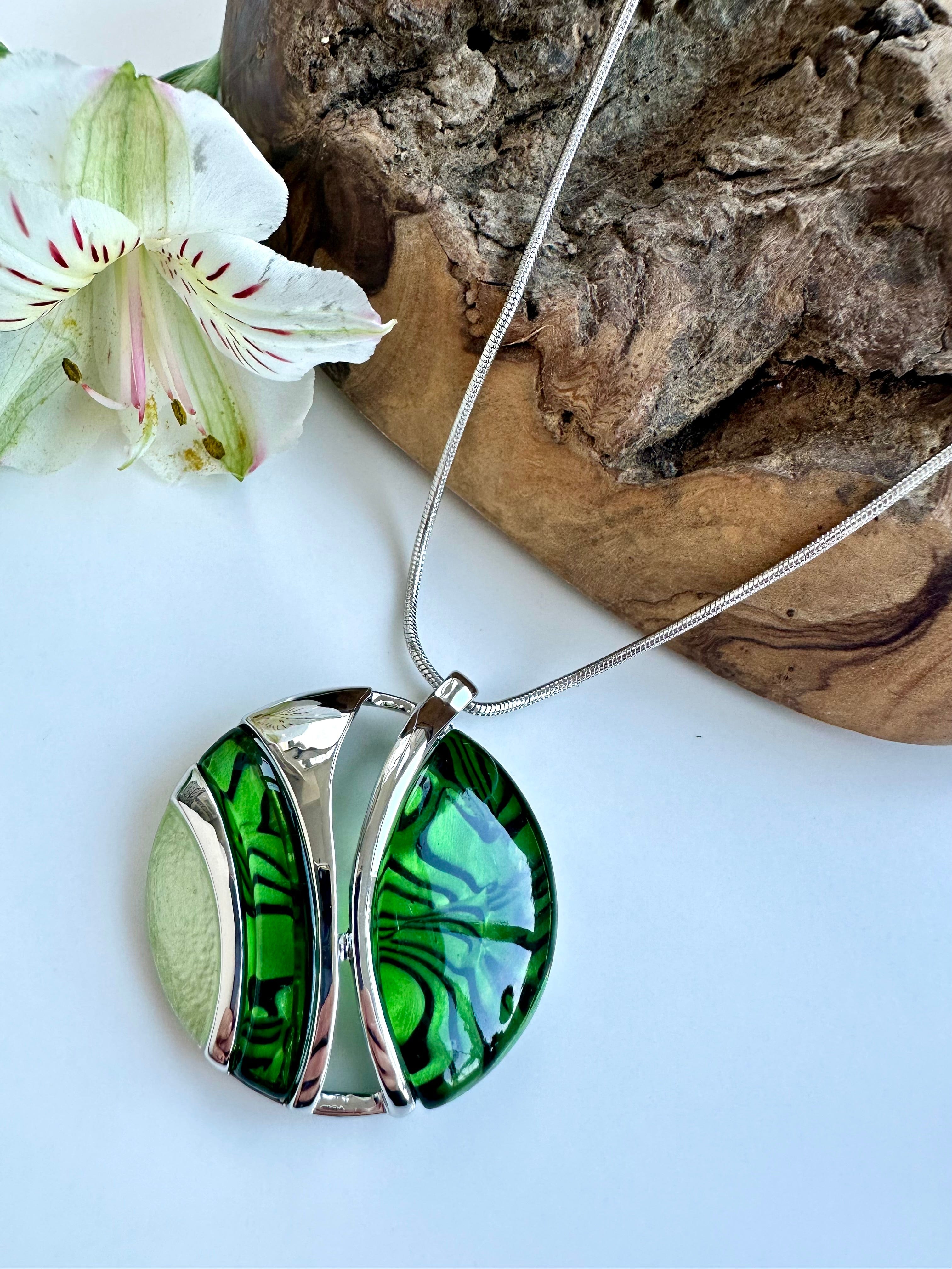 lusciousscarves Necklaces Miss Milly Green Animal Print and Silver Shield Necklace FN679