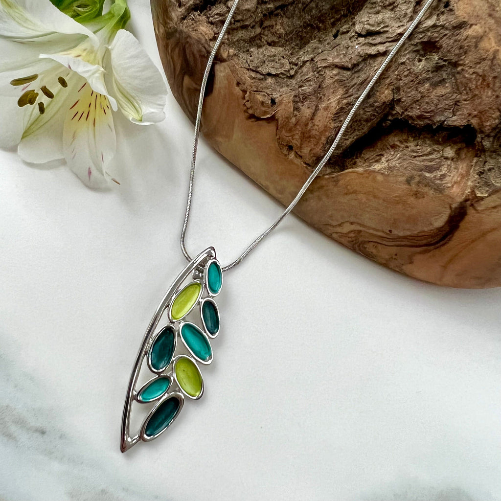 lusciousscarves Necklaces Miss Milly Green & Silver Drop Leaf Pendant Necklace FN573