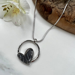 lusciousscarves Necklaces Miss Milly Grey & Silver Heart Hoop Necklace FN543