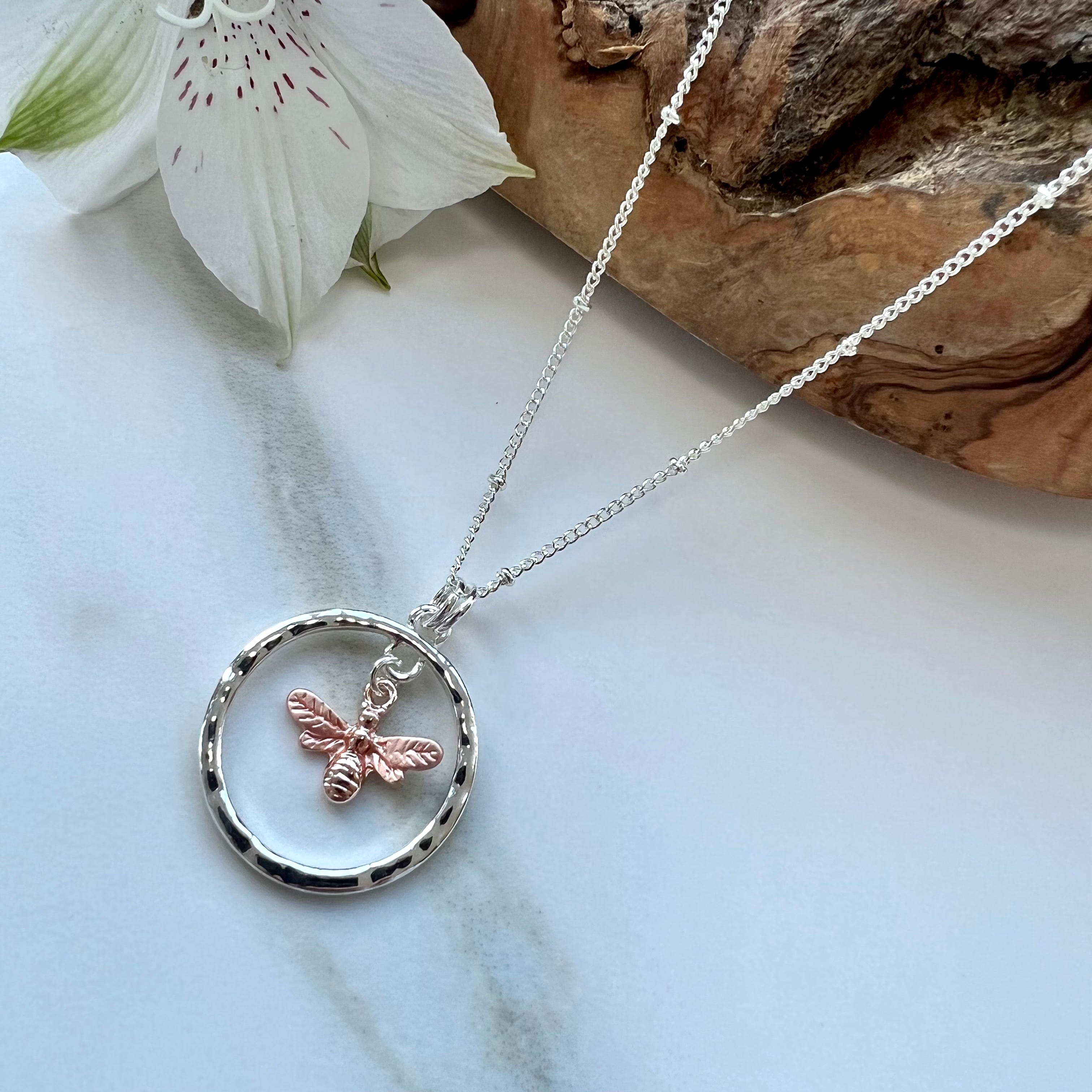 lusciousscarves Necklaces Silver necklace with rose gold bee pendant.