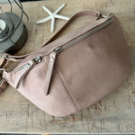 Load image into Gallery viewer, lusciousscarves Nude Pale Pink Large Italian Leather Sling Bag / Chest Bag.
