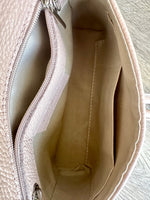 Load image into Gallery viewer, lusciousscarves Nude Pink Italian Leather Clutch Bag with Loop Handle.
