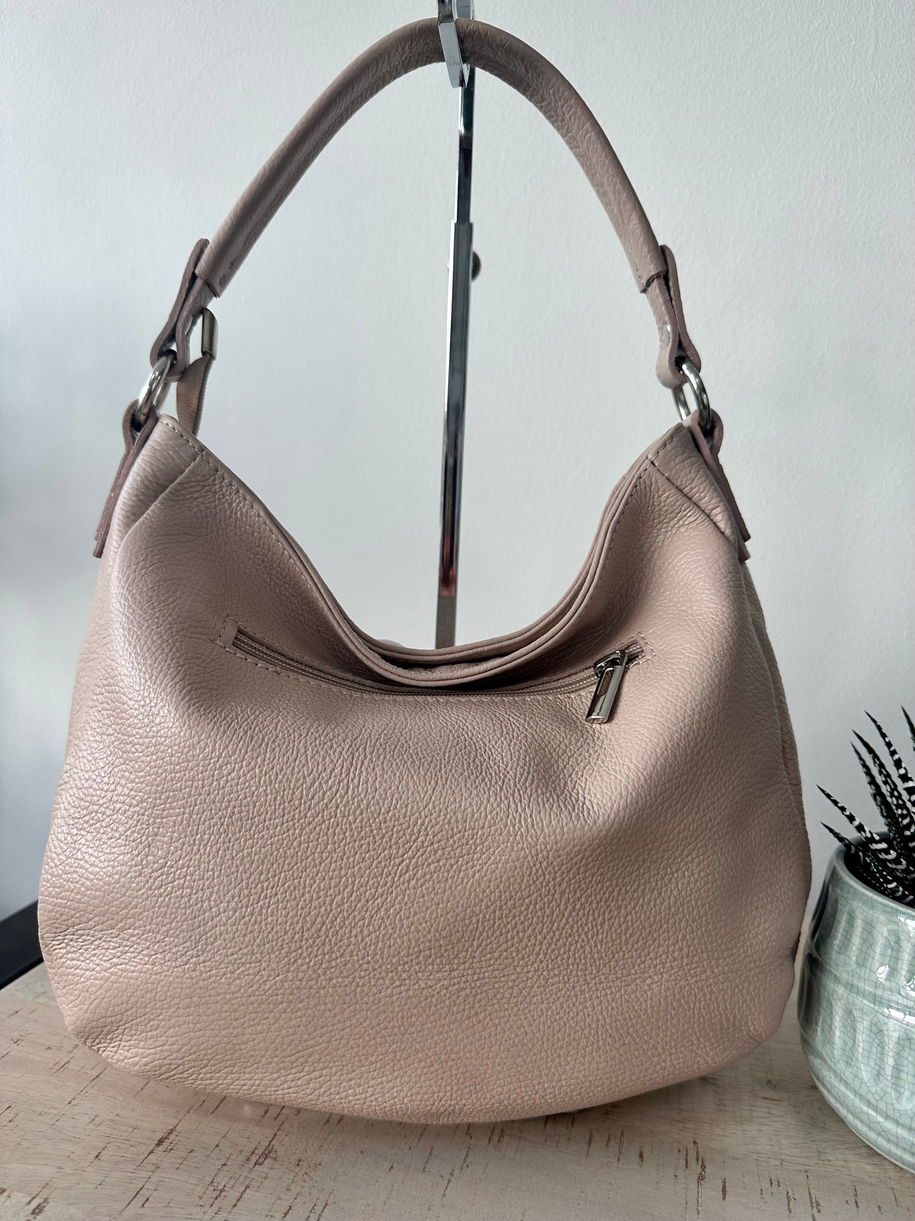 lusciousscarves Nude Pink Italian Leather Shoulder Bag.