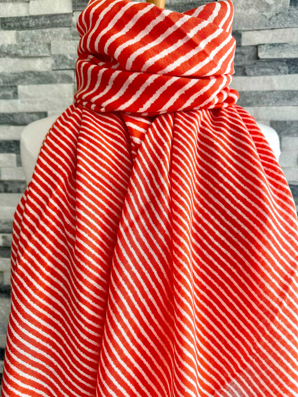 lusciousscarves Orange and White Cross Stripes Scarf