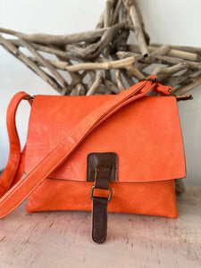lusciousscarves Orange Faux Leather Small Square Crossbody Bag