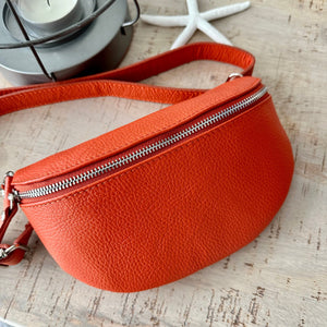 lusciousscarves Orange Italian Leather Bum Bag