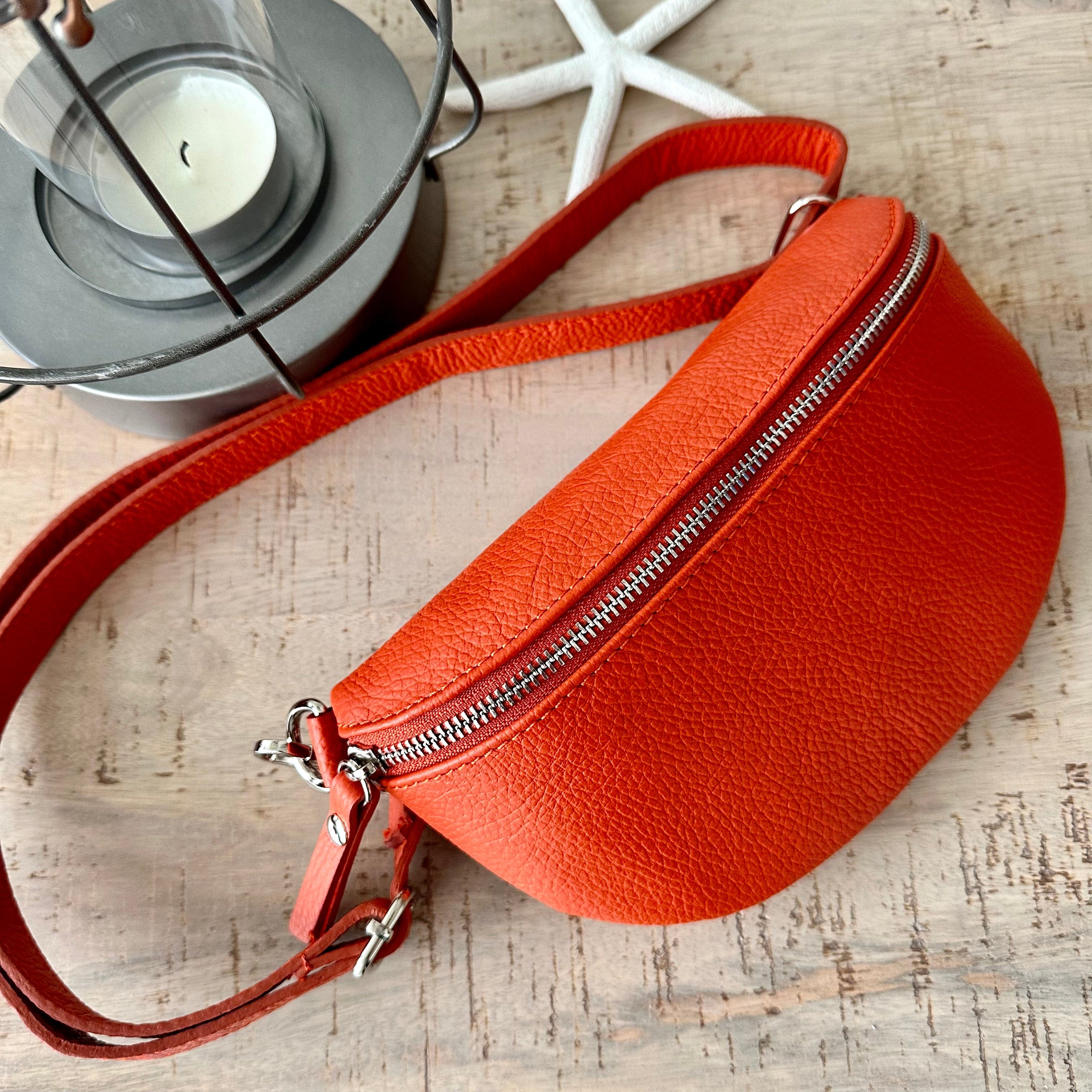 lusciousscarves Orange Italian Leather Bum Bag