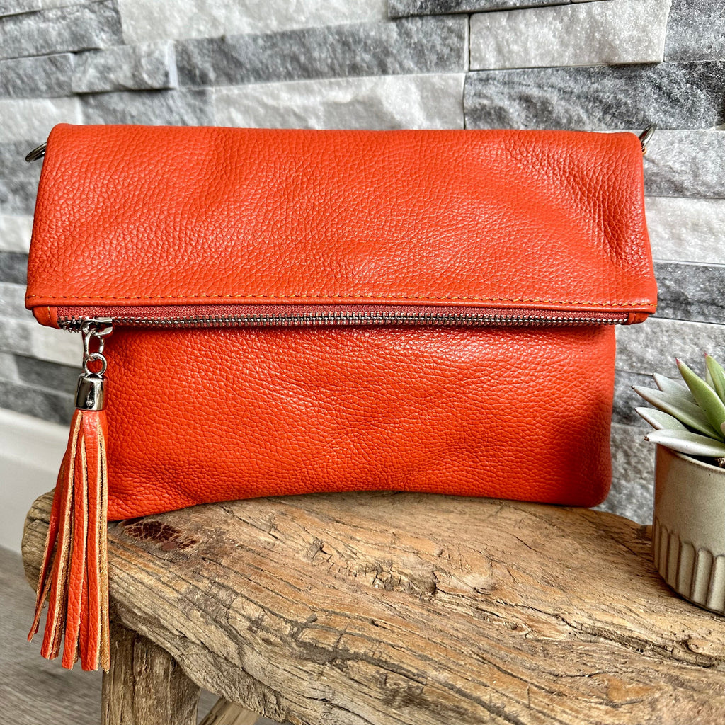 lusciousscarves Orange Italian Leather Clutch Bag