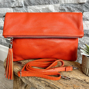 lusciousscarves Orange Italian Leather Clutch Bag