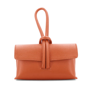 lusciousscarves Orange Italian Leather Clutch Bag, Evening Bag with Loop Handle .