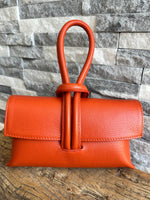 Load image into Gallery viewer, lusciousscarves Orange Italian Leather Clutch Bag with Loop Handle .
