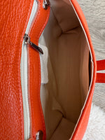 Load image into Gallery viewer, lusciousscarves Orange Italian Leather Clutch Bag with Loop Handle .
