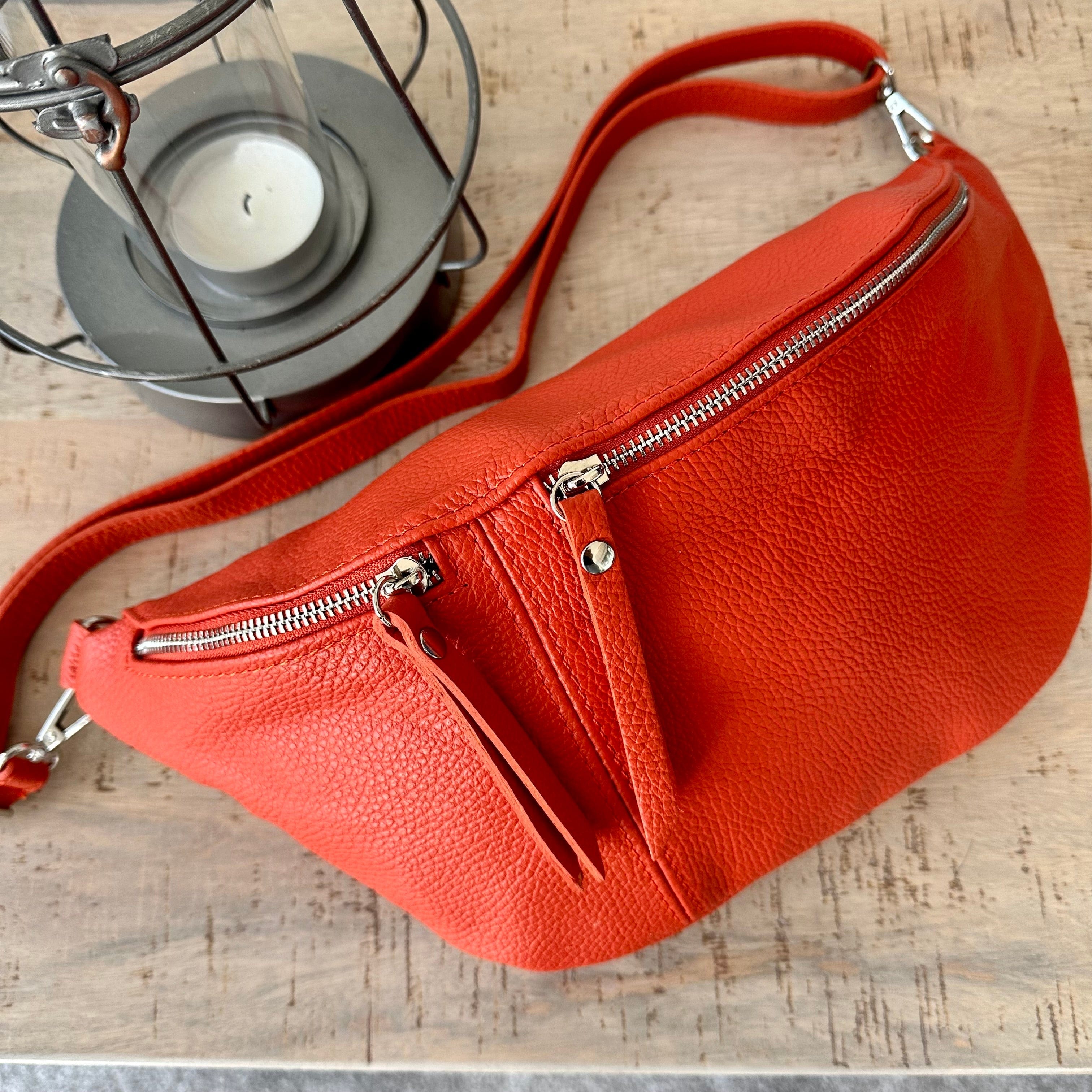 lusciousscarves Orange Italian Leather Sling Bag / Chest Bag