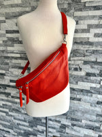 Load image into Gallery viewer, lusciousscarves Orange Italian Leather Sling Bag / Chest Bag

