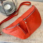 Load image into Gallery viewer, lusciousscarves Orange Italian Leather Sling Bag / Chest Bag
