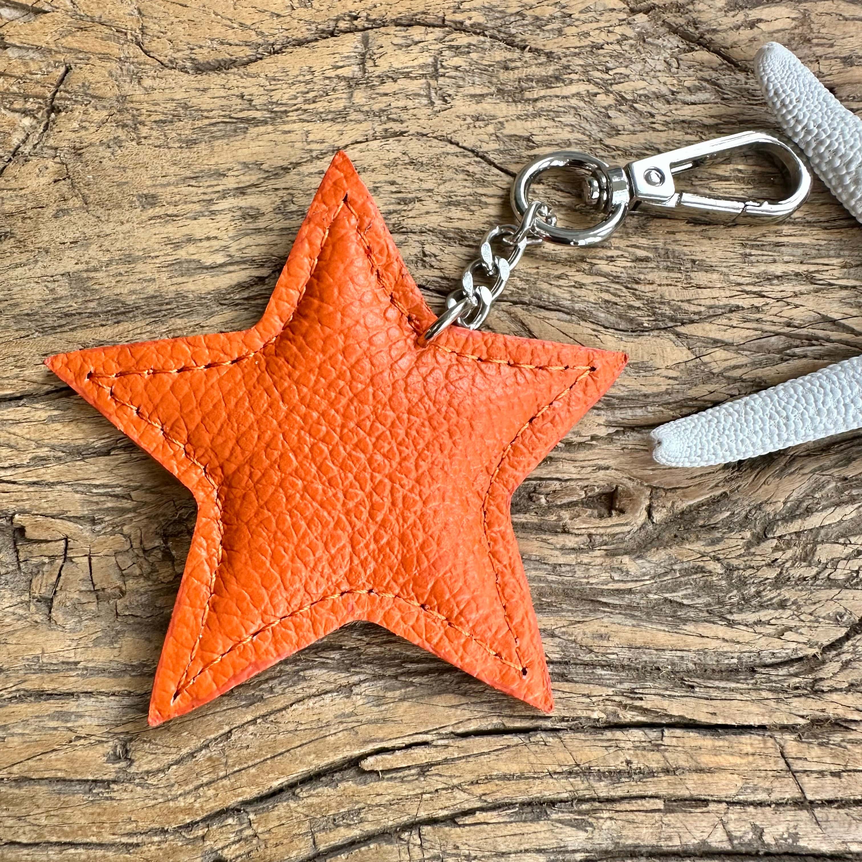 lusciousscarves Orange Italian Leather Star Padded Keyring.