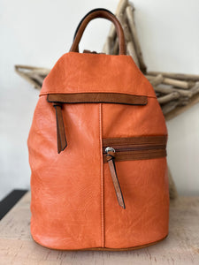 lusciousscarves Orange Ladies Faux Leather Large Triangular Backpack , Rucksack