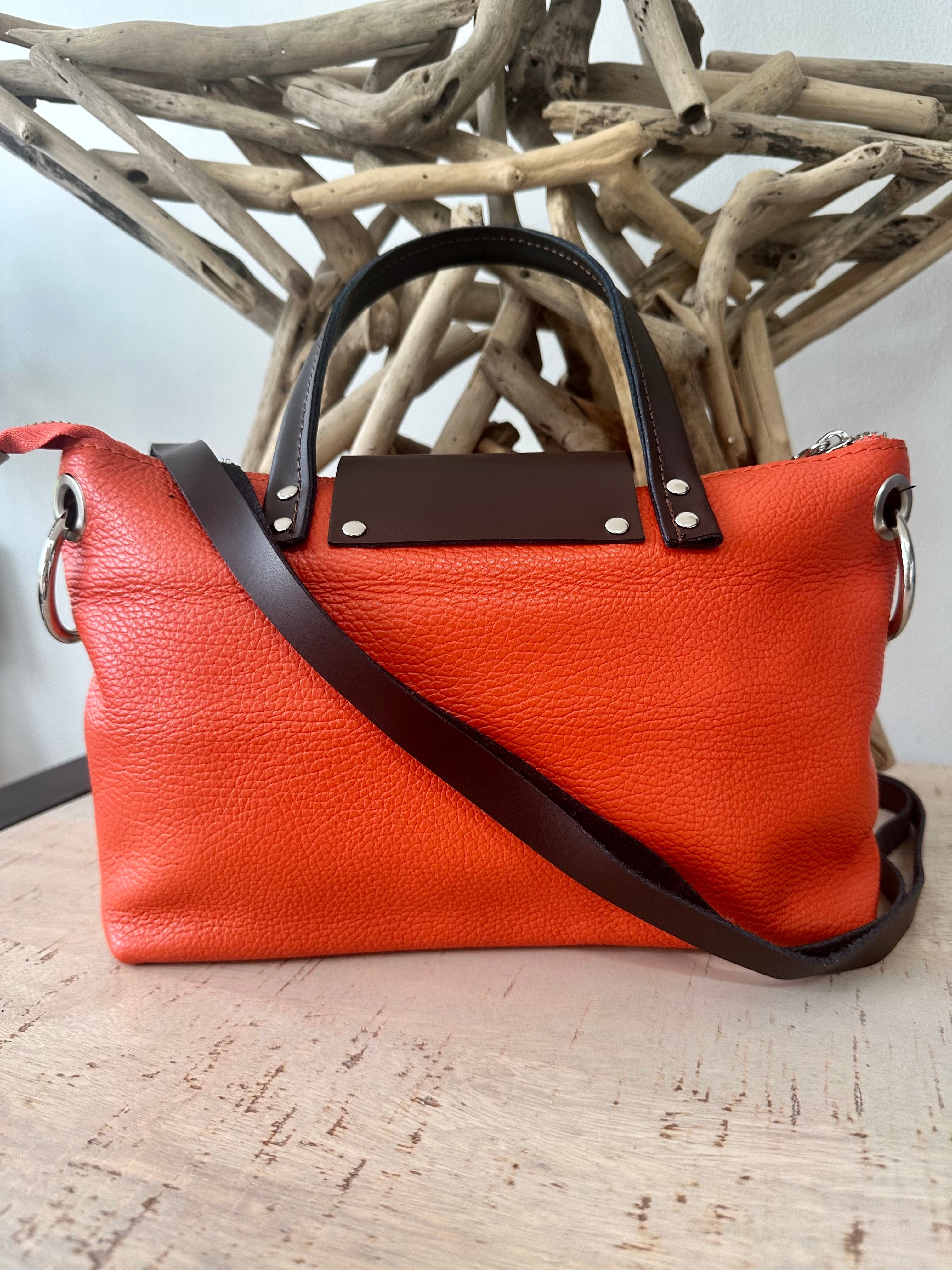 lusciousscarves Orange Leather Small Tote Bag / Crossbody
