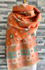 Load image into Gallery viewer, lusciousscarves Orange Reversible Hearts and Check Design Scarf
