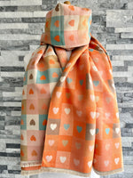 Load image into Gallery viewer, lusciousscarves Orange Reversible Hearts and Check Design Scarf
