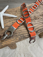 Load image into Gallery viewer, lusciousscarves Orange Slim Super Stretchy Double D Design Belt , Silver Hardware , 6 Colours available.
