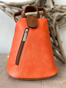 lusciousscarves Orange Small Convertible Rucksack / Backpack / Crossbody Bag.