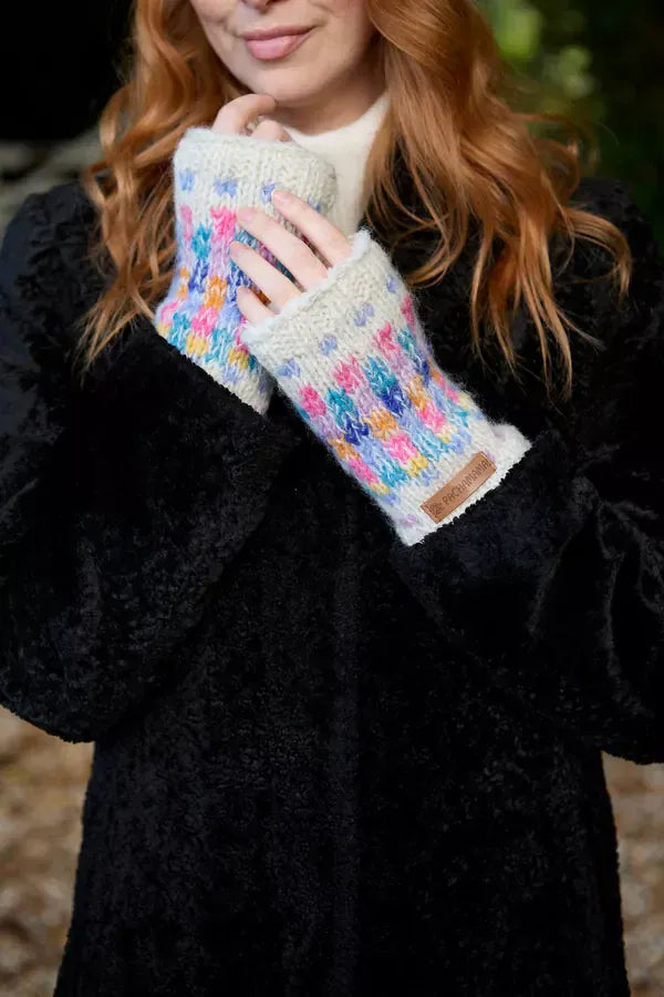 lusciousscarves Pachamama Arundel Handwarmers Oatmeal, Handknitted Womens