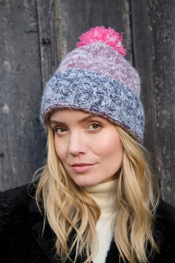 lusciousscarves Pachamama Berlin Bobble Beanie Purple, Handknitted Womens