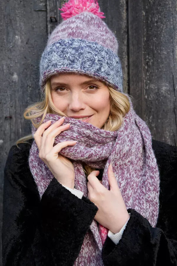 lusciousscarves Pachamama Berlin Bobble Beanie Purple, Handknitted Womens