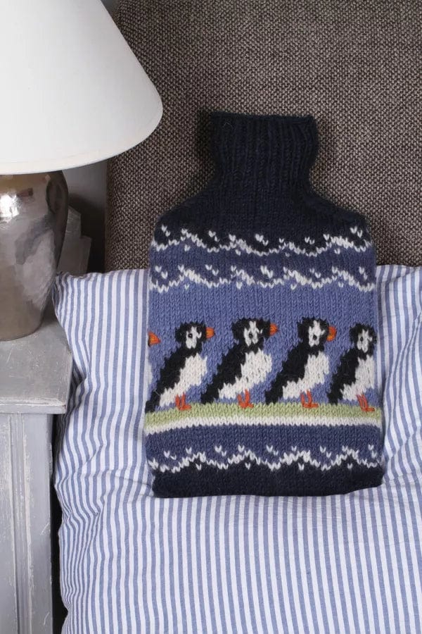lusciousscarves Pachamama Circus Of Puffins Hot Water Bottle , Hand Knitted