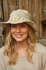 Load image into Gallery viewer, lusciousscarves Pachamama Daisy Chain Hemp/Cotton Hat Natural , Fair Trade, Handmade
