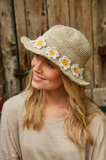 Load image into Gallery viewer, lusciousscarves Pachamama Daisy Chain Hemp/Cotton Hat Natural , Fair Trade, Handmade
