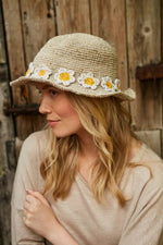 Load image into Gallery viewer, lusciousscarves Pachamama Daisy Chain Hemp/Cotton Hat Natural , Fair Trade, Handmade
