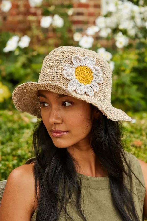 Pachamama Daisy Hemp Cotton Sun Hat Natural Packable Foldable Fair luscious scarves