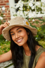 Load image into Gallery viewer, lusciousscarves Pachamama Daisy Hemp/Cotton Sun Hat Natural, Fair Trade, Handmade

