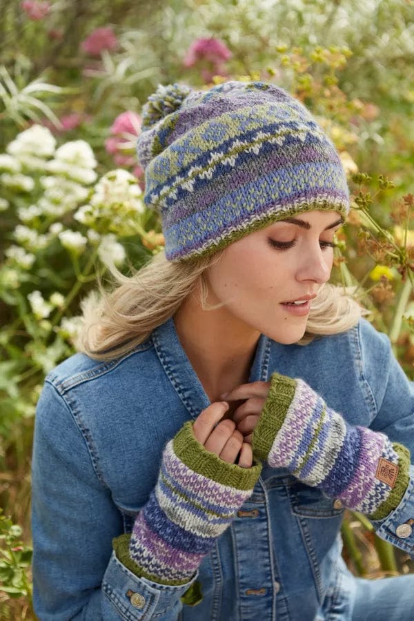 lusciousscarves Pachamama Finisterre Bobble Beanie , Handknitted Olive Green.