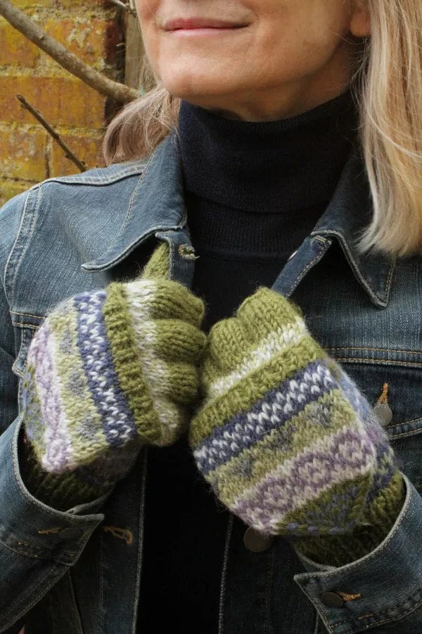lusciousscarves Pachamama Finisterre Glove Mitts, Handknitted , Olive Green