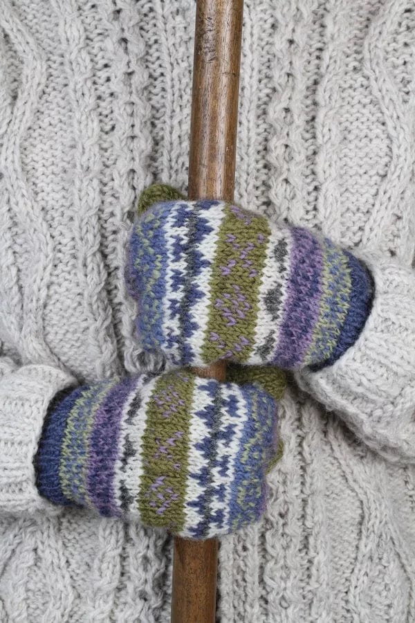 lusciousscarves Pachamama Finisterre Glove Mitts, Handknitted , Olive Green