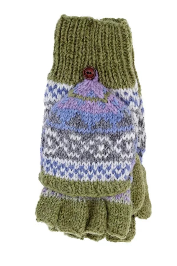 lusciousscarves Pachamama Finisterre Glove Mitts, Handknitted , Olive Green