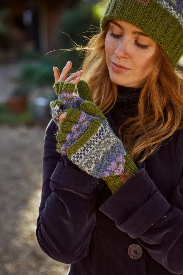 lusciousscarves Pachamama Finisterre Glove Mitts, Handknitted , Olive Green