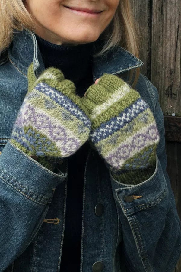lusciousscarves Pachamama Finisterre Glove Mitts, Handknitted , Olive Green