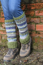 Load image into Gallery viewer, lusciousscarves Pachamama Finisterre Olive Green Legwarmers, Fairtrade.
